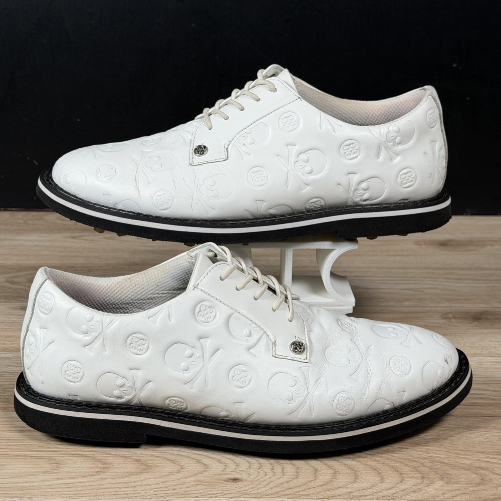 G/Fore Gallivanter Golf Shoes Mens 9 White Black Leather Spiked Skull G4MS20EF22